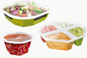 紙とプラスチックを融合した海外の食品トレイ