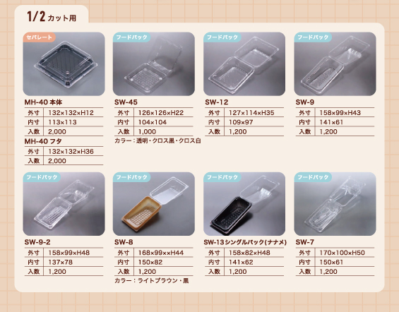 サンドイッチ容器(1/2 カット用)