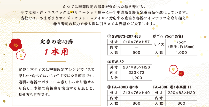 定番の安心感「1本用」の容器のスペック