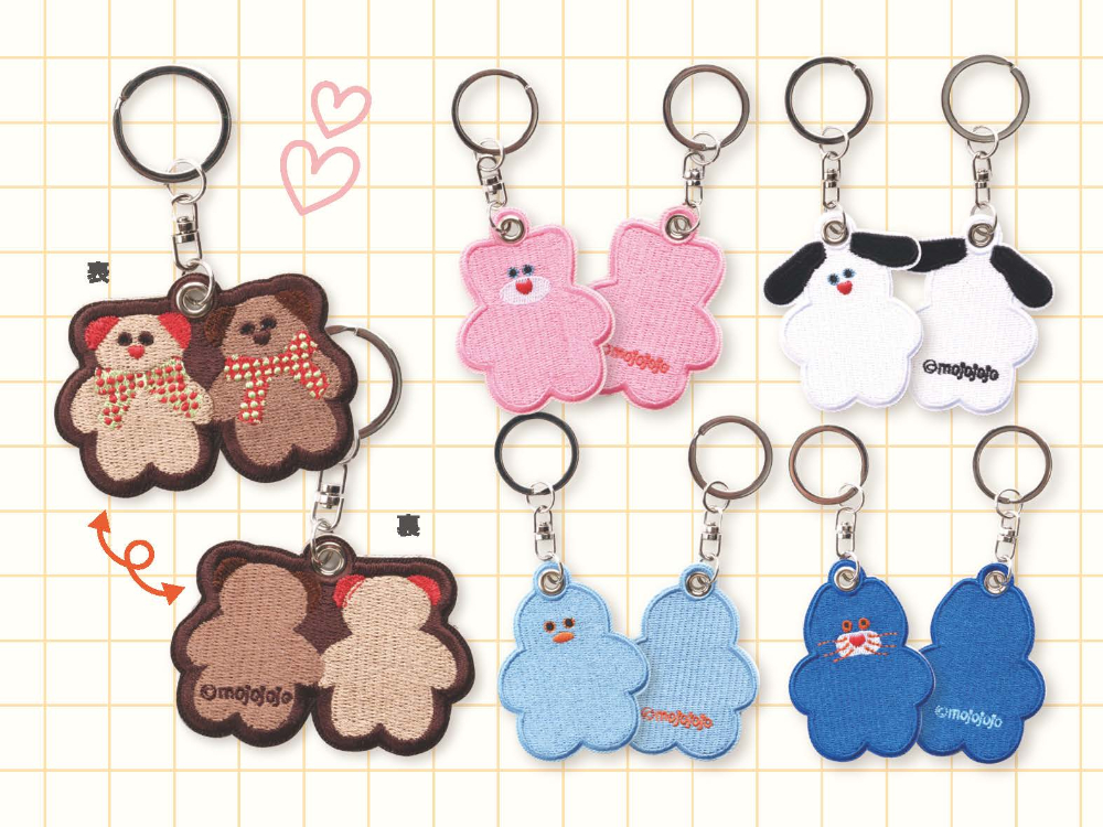 人気キャラ5種類の刺繍キーホルダー